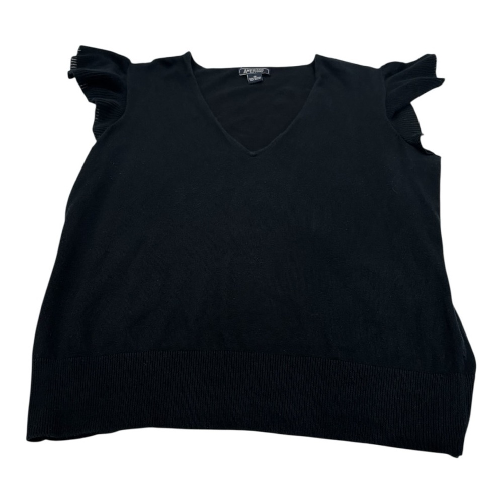Navy Blue Medium Ruffle Sleeve V-Neck Flutter Sleeve Sweater